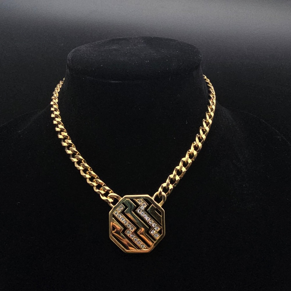 Avon 1986 Private Collection Necklace Gold Tone Geometric Rhinestone Vintage